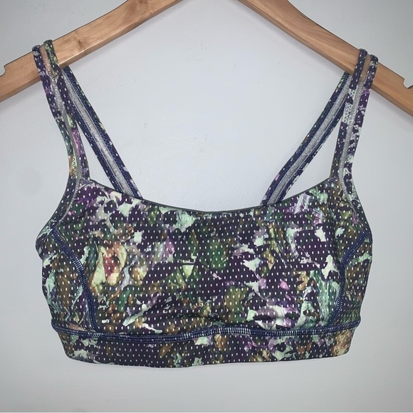 Lululemon Sports Bra Women’s Size 4 US Purple Green Floral Dotted “Straight Up” - Picture 4 of 12